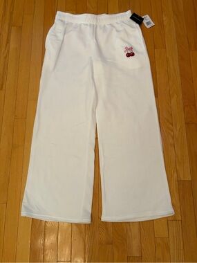 Harper&Ivy White Wide-Leg sweat Pants with Cherry Embroidery